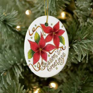Ornement En Céramique Jolies Bonnes Fêtes de Noël avec Poinsettias