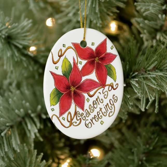 Ornement En Céramique Jolies Bonnes Fêtes de Noël avec Poinsettias (Arbre)