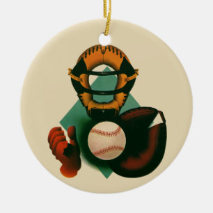 Ornement En Céramique Joueur de baseball vintage, Catcher avec Mitt