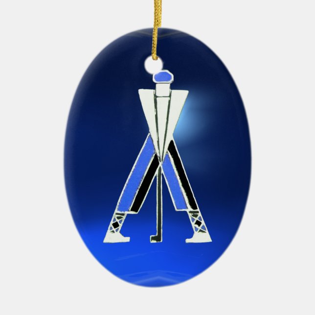 ORNEMENT EN CÉRAMIQUE JOUEUR DE GOLF, GOLFER BLUE SAPPHIRE MONOGRAM (Devant)
