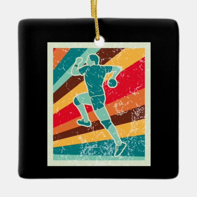 Ornement En Céramique Joueur de Handball Rétro   (Devant)