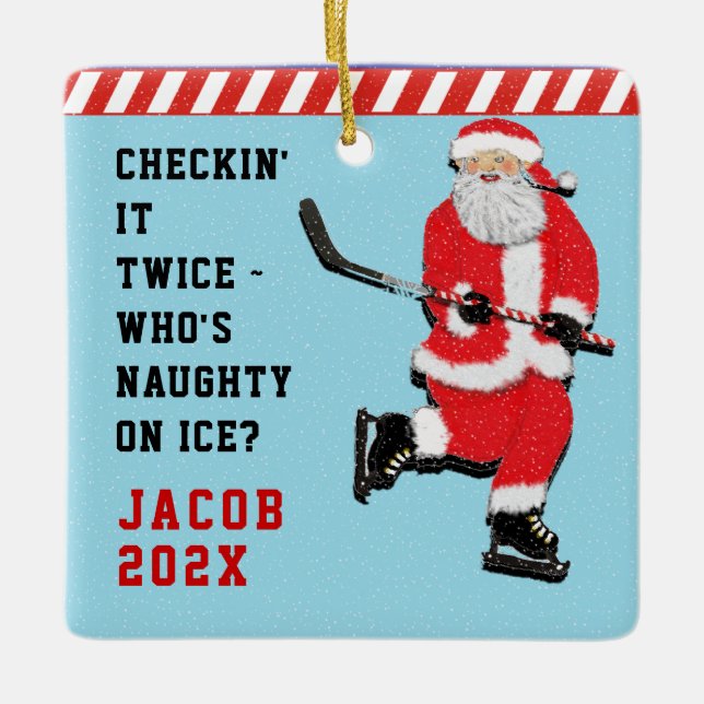 Ornement En Céramique joueur de hockey personnalisé collectioné (Devant)