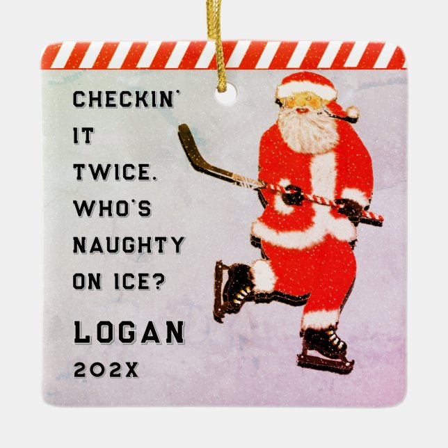 Ornement En Céramique joueur de hockey personnalisé collectioné (Devant)