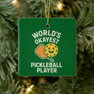 Ornement En Céramique Joueur de Pickleball Moyennement Doué du Monde