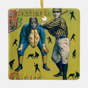 Ornement En Céramique Joueurs de baseball vintages sportifs au Home Game