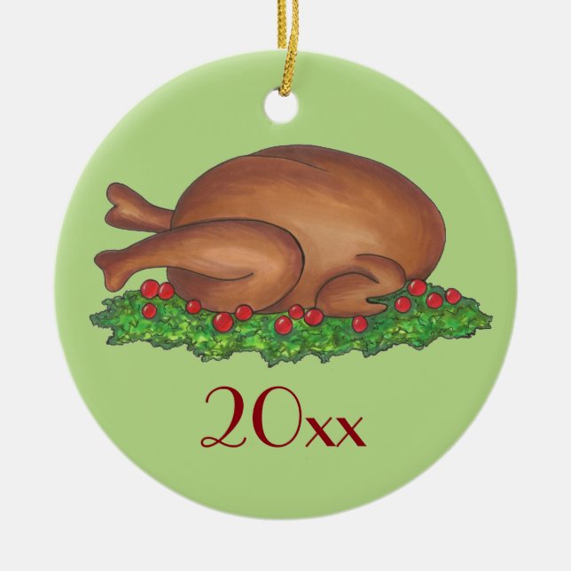 Ornement En Céramique Jour de la Turquie Thankgiving Noël Dîner (Devant)