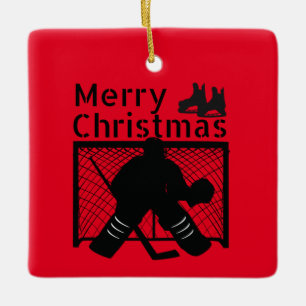 Ornement En Céramique Jour de Noël de hockey sur glace - noir de gardie