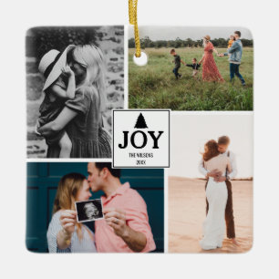 Ornement En Céramique Joy Christmas Family Photo Collage