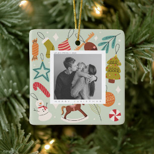 Ornement En Céramique Joy Family Photo carte postale de Noël