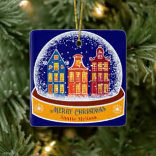 Ornement En Céramique Joyeuse Noël tante Snowglobe Village