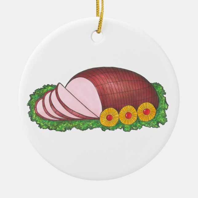 Ornement En Céramique Joyeuses fêtes de Noël Joyeux Jambon rose (Devant)