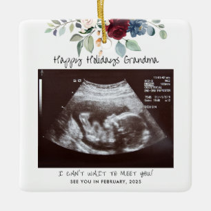 Ornement En Céramique Joyeuses vacances Grand-mère Grossesse Sonogramme 