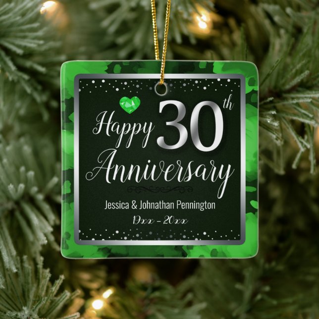 Ornement En Céramique Joyeux 30e anniversaire de Mariage Nom personnalis (Arbre)