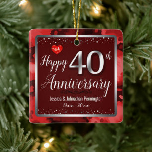 Ornement En Céramique Joyeux 40e anniversaire Mariage Nom personnalisé
