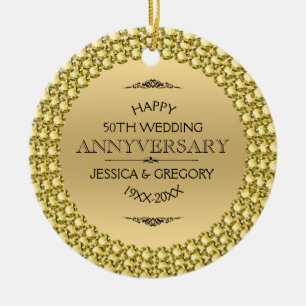 Ornement En Céramique Joyeux 50e anniversaire Diamants et Or