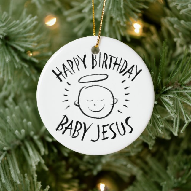 Ornement En Céramique Joyeux anniversaire bébé Jésus - Noël chrétien (Arbre)