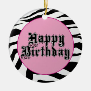 Ornement En Céramique Joyeux Anniversaire Zèbre