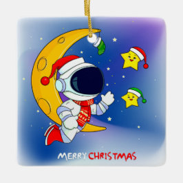 Ornement En Céramique Joyeux astronaute de Noël et Lune