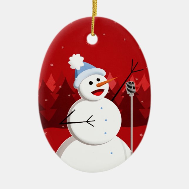 Ornement En Céramique Joyeux chant Snowman Noël Texte personnalisé (Devant)