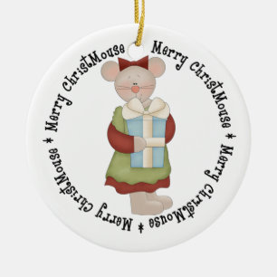 Ornement En Céramique Joyeux ChrisMouse avec présent