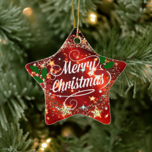 Ornement En Céramique Joyeux Christmans, parties scintillant et brillanc