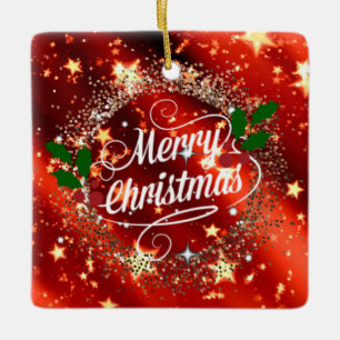 Ornement En Céramique Joyeux Christmans, parties scintillant et brillanc
