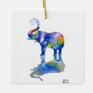 Ornement En Céramique Joyeux éléphant aquarelle peinture céramique ornem