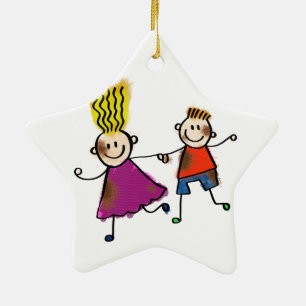 Ornement En Céramique Joyeux Enfants amusants Couple Dessin Dessin Dodle
