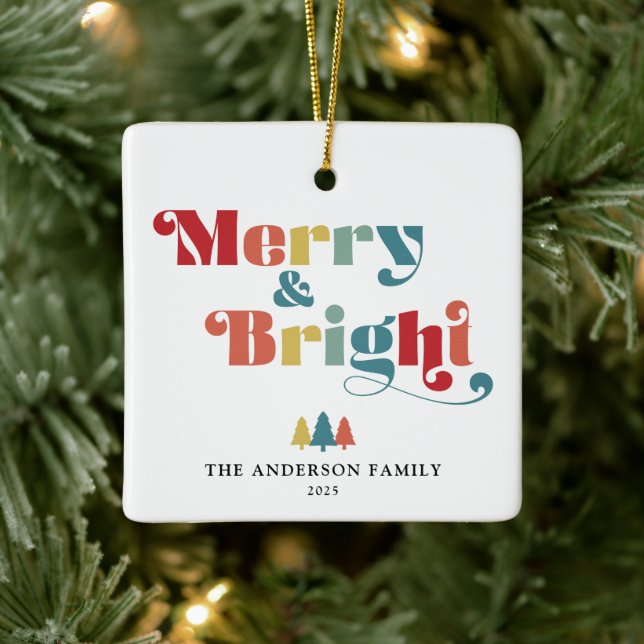 Ornement En Céramique Joyeux et brillant rétro Noël coloré (Arbre)