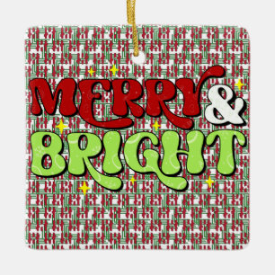 Ornement En Céramique Joyeux et lumineux - Noël rétro Joyeux Joyeux Fête