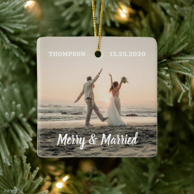 Ornement En Céramique Joyeux et marié jeune marié photo Noël (Arbre)