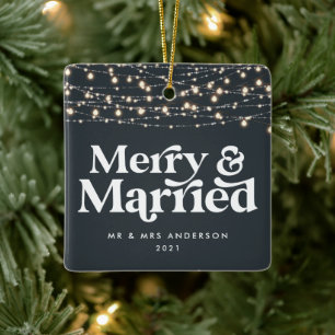 Ornement En Céramique Joyeux et marié mariage Noël Jumelé