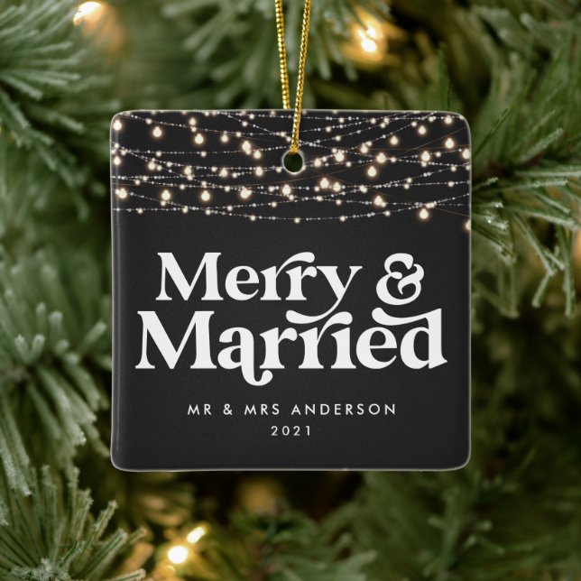 Ornement En Céramique Joyeux et marié mariage Noël Jumelé (Arbre)