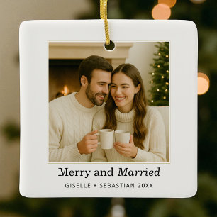Ornement En Céramique Joyeux et mariés Premier Noël