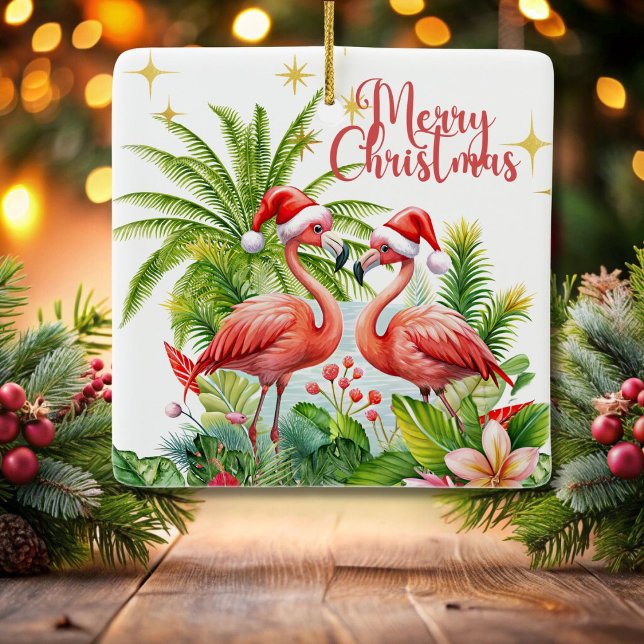 Ornement En Céramique Joyeux Flamant rose de Noël (Créateur téléchargé)