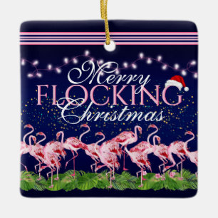 Ornement En Céramique Joyeux Flamant rose de Noël personnalisé