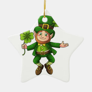 Ornement En Céramique Joyeux Leprechaun et Shamrock