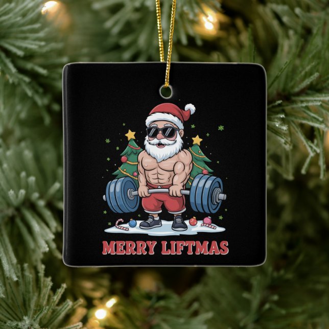 Ornement En Céramique Joyeux Liftmas Poids Père Noël Fitness Gym (Arbre)