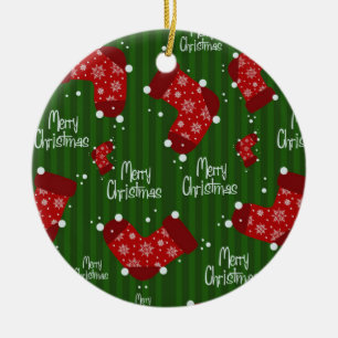 Ornement En Céramique Joyeux Motif Noël Rouge Blanc Et Vert