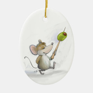 Ornement En Céramique Joyeux Mouse Moe avec Olive Oval Orament