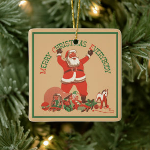 Ornement En Céramique Joyeux Noël à tous ! Père Noël vintage