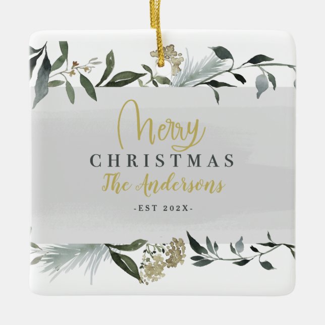 Ornement En Céramique Joyeux Noël aquarelle feuillage Noël (Devant)
