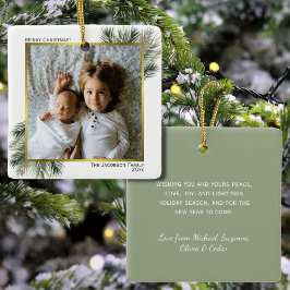 Ornement En Céramique Joyeux Noël Aquarelle Pine Gold cadre photo
