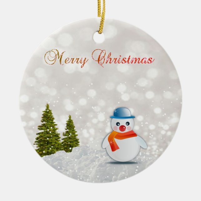Ornement En Céramique Joyeux Noël, Arbre de Noël, Snowman (Devant)
