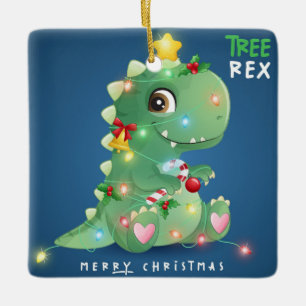 Ornement En Céramique Joyeux Noël Arbre Rex Dinosaur