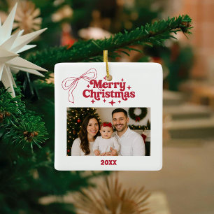 Ornement En Céramique Joyeux Noël arc rouge main dessiné rétro
