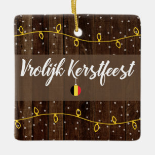 Ornement En Céramique Joyeux Noël belge, Vrolijk Kerstfeest rustique