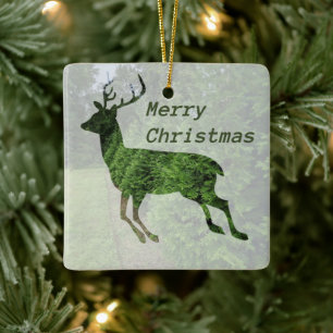 Ornement En Céramique Joyeux Noël bondissant l'ornement des cerfs