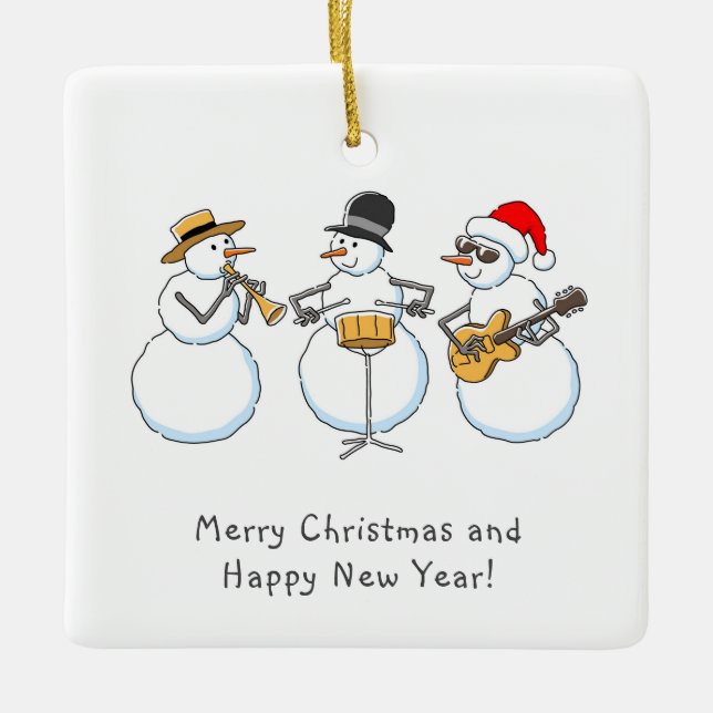 Ornement En Céramique Joyeux Noël Bonne année Snowman Jazzband (Devant)
