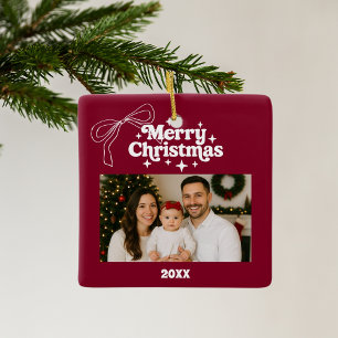 Ornement En Céramique Joyeux Noël bordeaux photo arc dessiné main